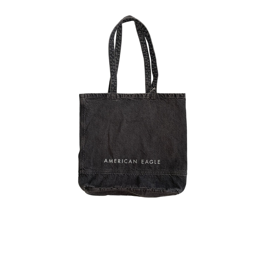 American Eagle Black Denim Tote Bag Washed Cotton Shoulder Bag Logo NWT
